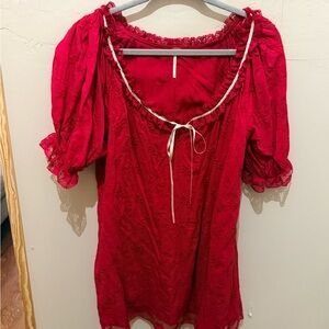 Free People Red Lace-Trim Mini Dress
